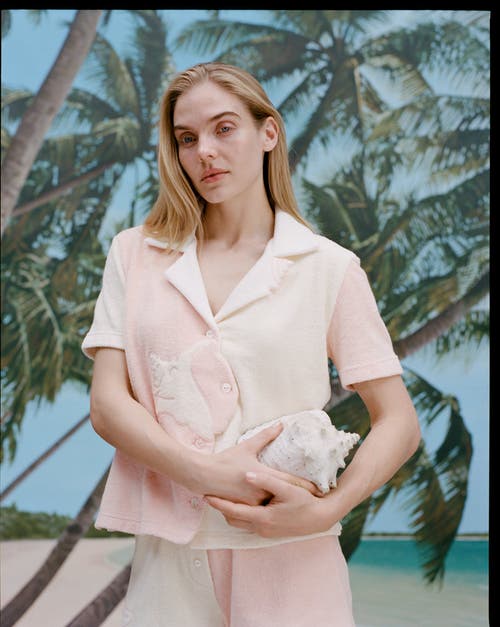 Tombolo 'conched Out' Cabana ~ Crop Cut In Cream/pink