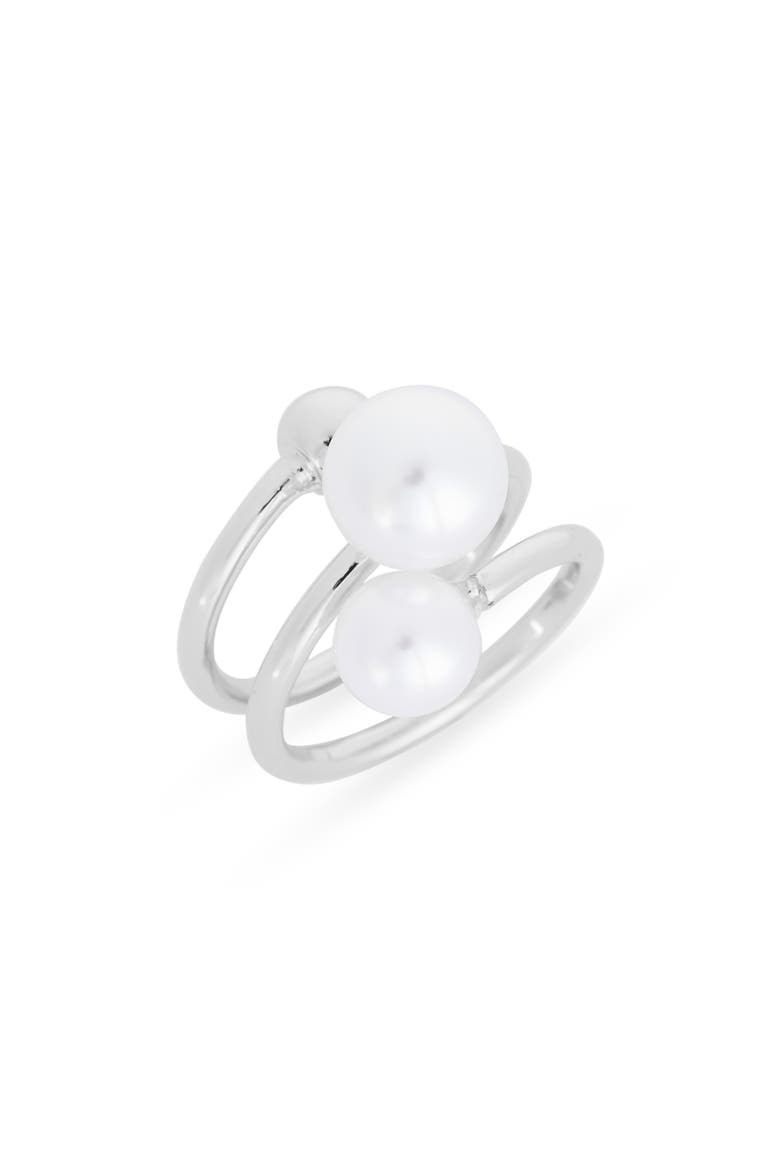 Faux Pearl Coiled Wrap Ring, Main, color, WHITE- SILVER