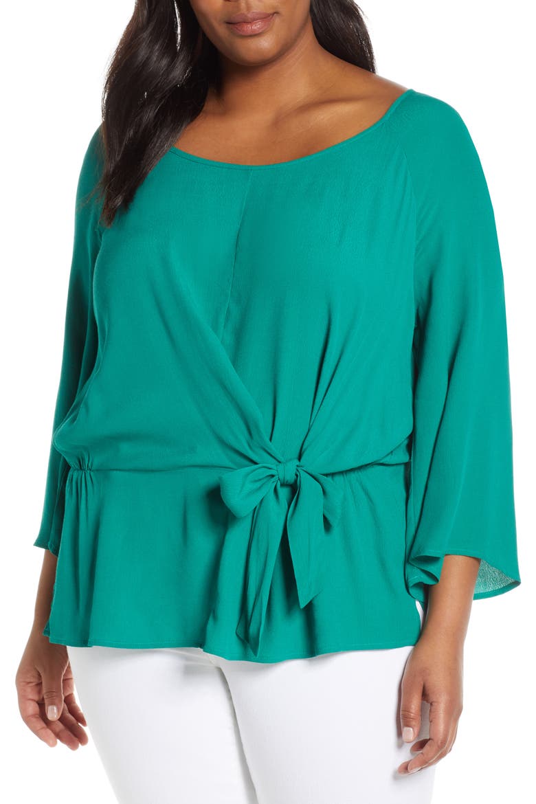 Rio Tie Front Blouse, Main, color, KELLY GREEN