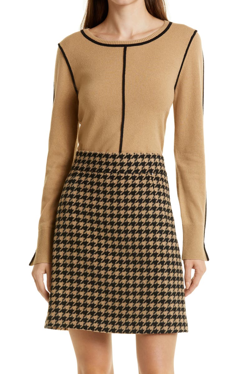 BOSS Vatwea Houndstooth Wool Blend A-Line Skirt, Main, color,