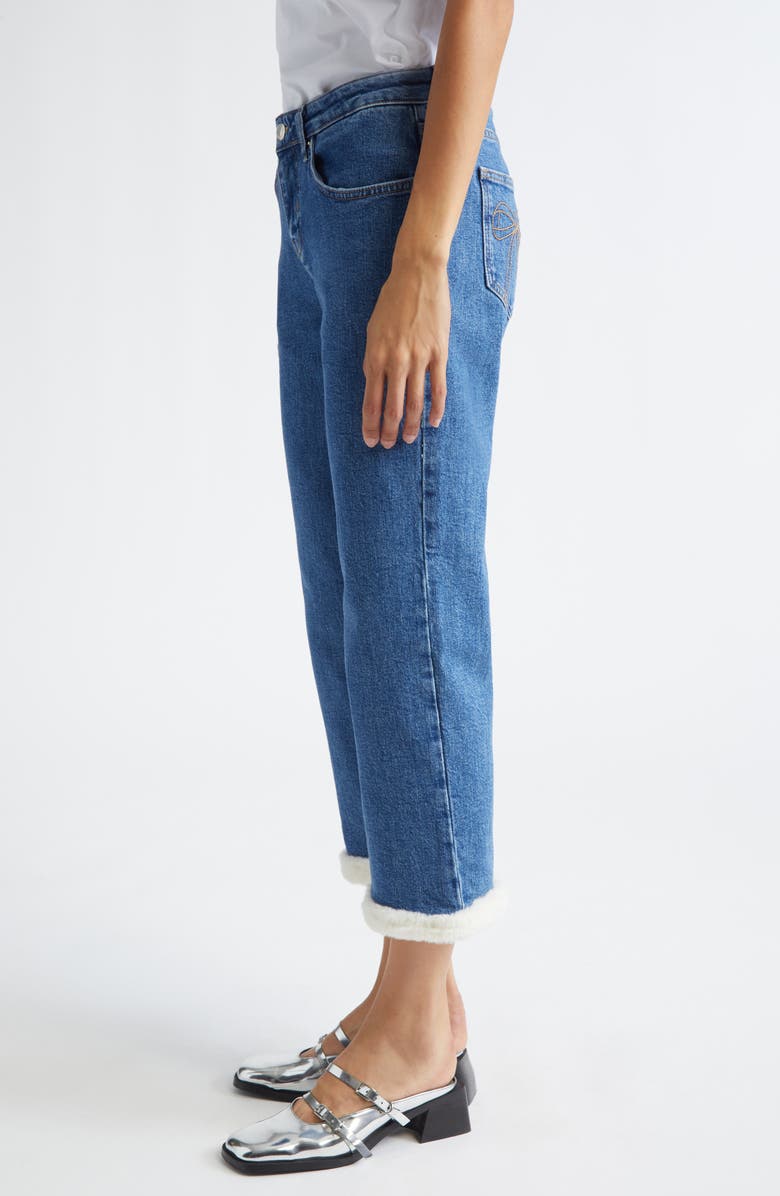 Sandy Liang Moni Faux Fur Trim Jeans, Alternate, color, Medium Blue