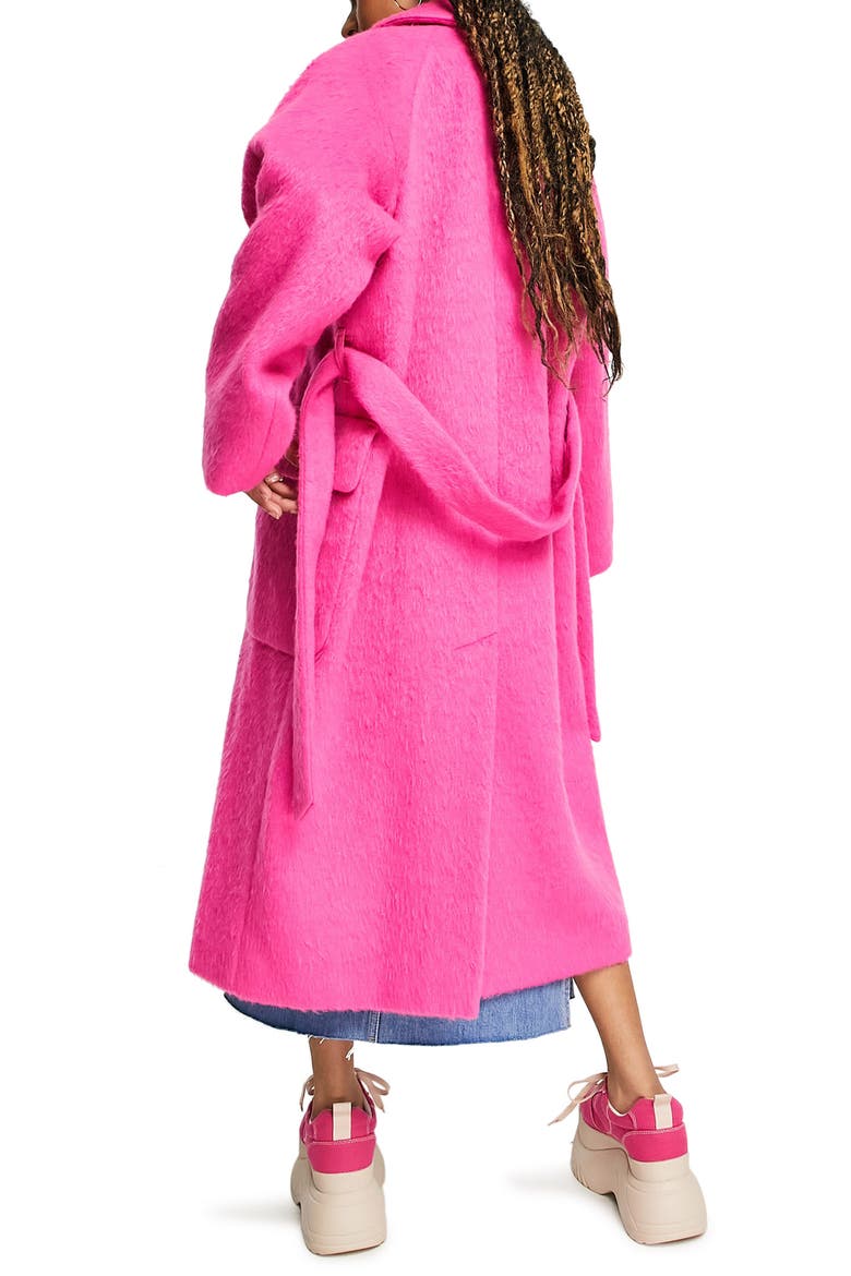 Double Breasted Tie Waist Trench Coat, Alternate, color, BRIGHT PINK