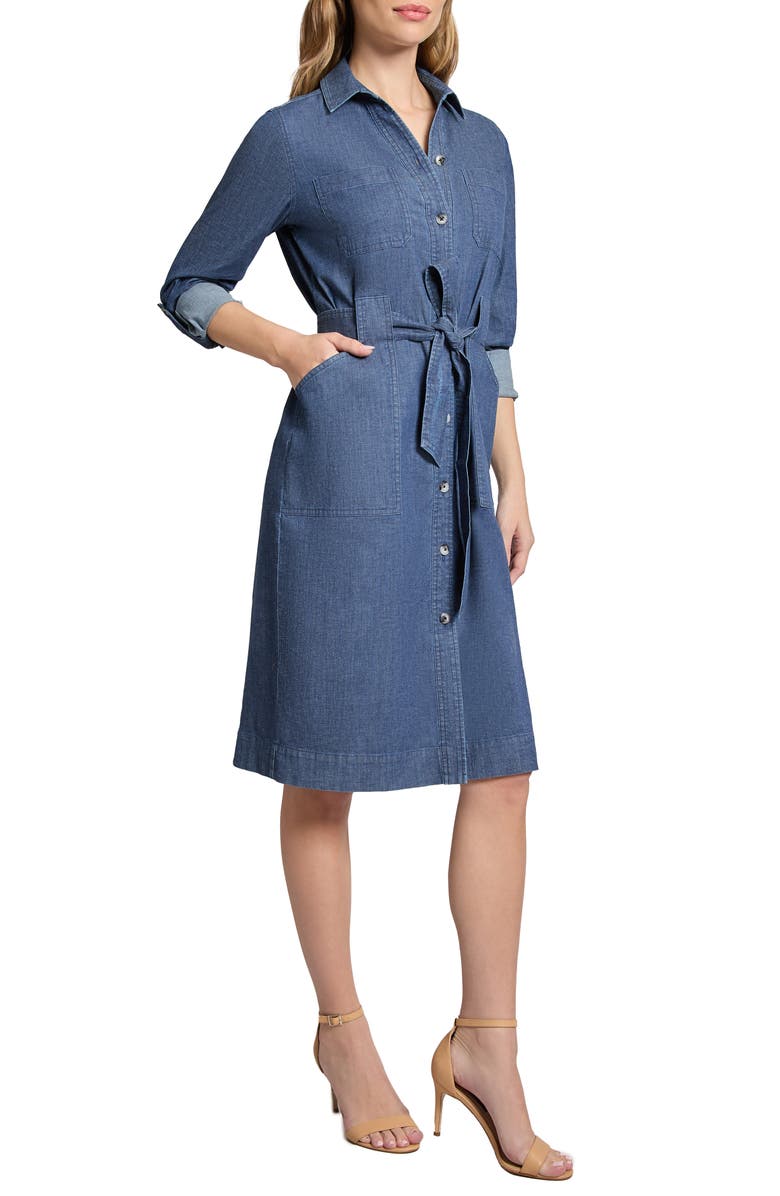 Jones New York Patch Pocket Long Sleeve Denim Shirtdress, Alternate, color, Dark Wash