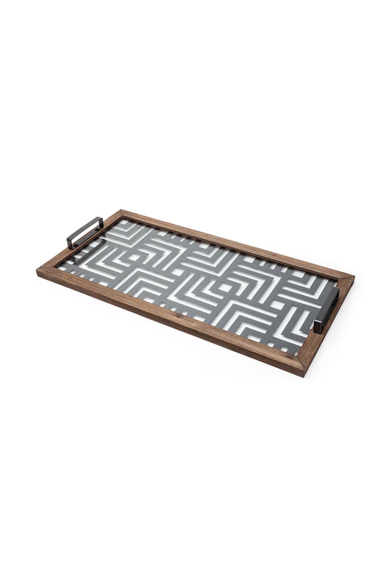Fantuz Metal - Wood and Glass Serving Tray, Main, color, Gray