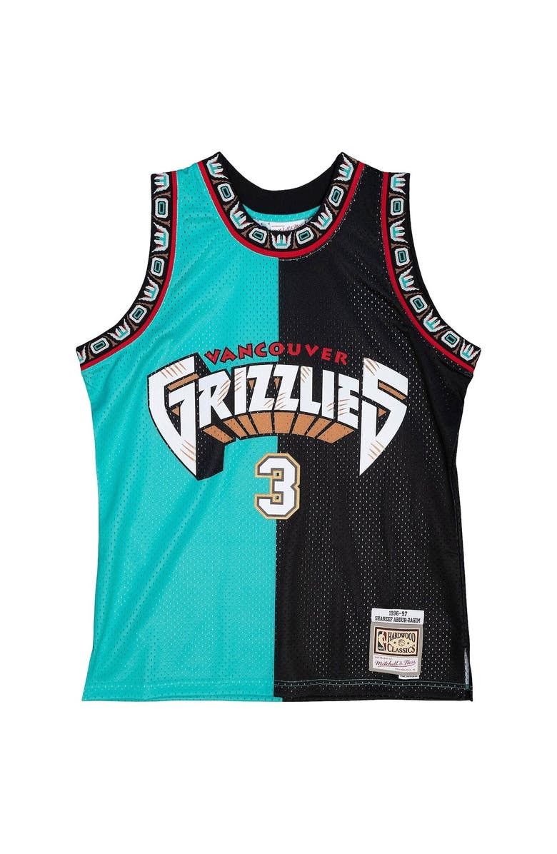 Mitchell & Ness Men's Mitchell & Ness Shareef Abdur-Rahim Turquoise/Black Vancouver Grizzlies Hardwood Classics 1996/97 Split Swingman Jersey, Alternate, color, 