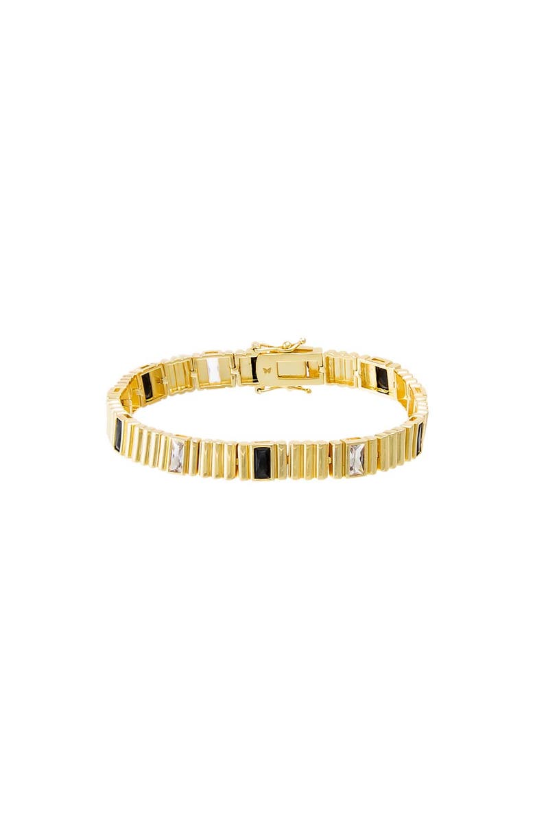 BY ADINA EDEN CZ X Onyx Baguette Accented Ridged Tennis Bracelet, Main, color, 