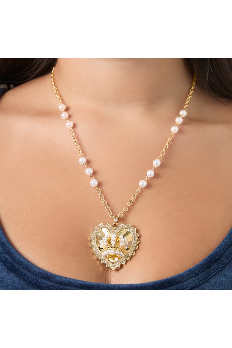 Heart Crown Necklace, Gold-Tone with Pearl Accent, Alternate, color, Gold Tone