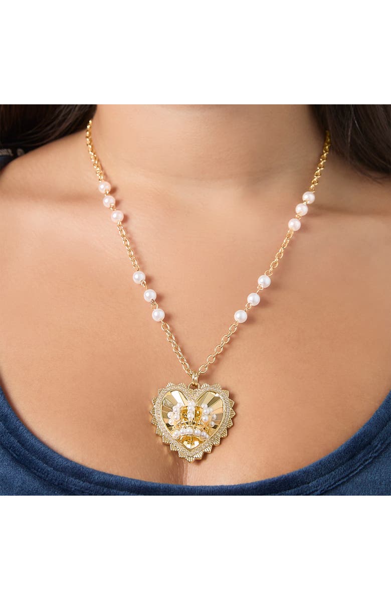 Juicy Couture Heart Crown Necklace, Gold-Tone with Pearl Accent, Alternate, color, Gold Tone