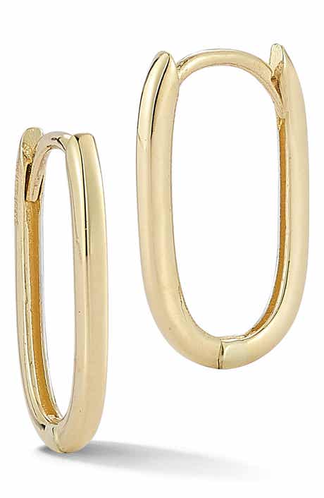 Ember Fine Jewelry <p>14K Gold Elongated Oval Huggie Hoop Earrings</p>