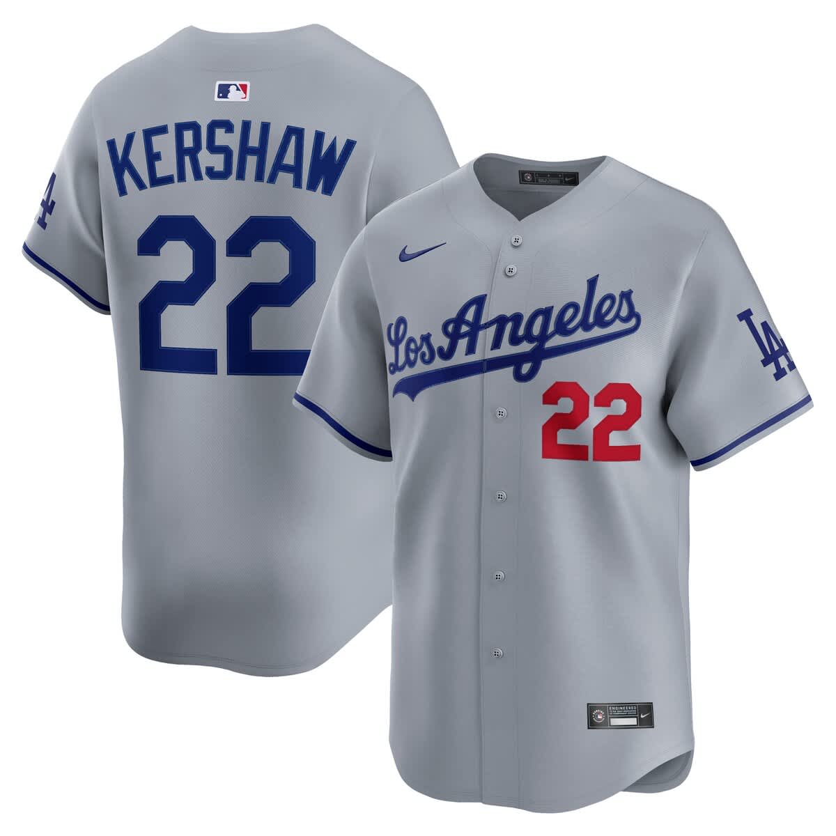 Nike LA Dodgers Kershaw 22 ユニフォーム Nike Men's Nike Clayton Kershaw Gray Los Angeles Dodgers Road