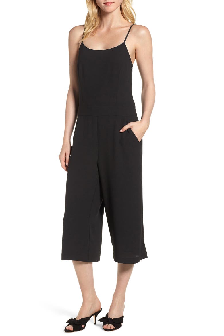 Spaghetti Strap Culotte Jumpsuit, Main, color, RICH BLACK