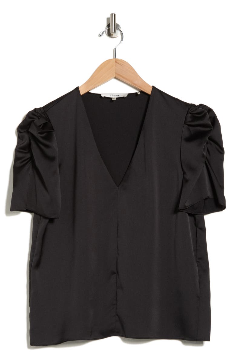 FRAME V-Neck Puff Sleeve Top, Alternate, color, Black
