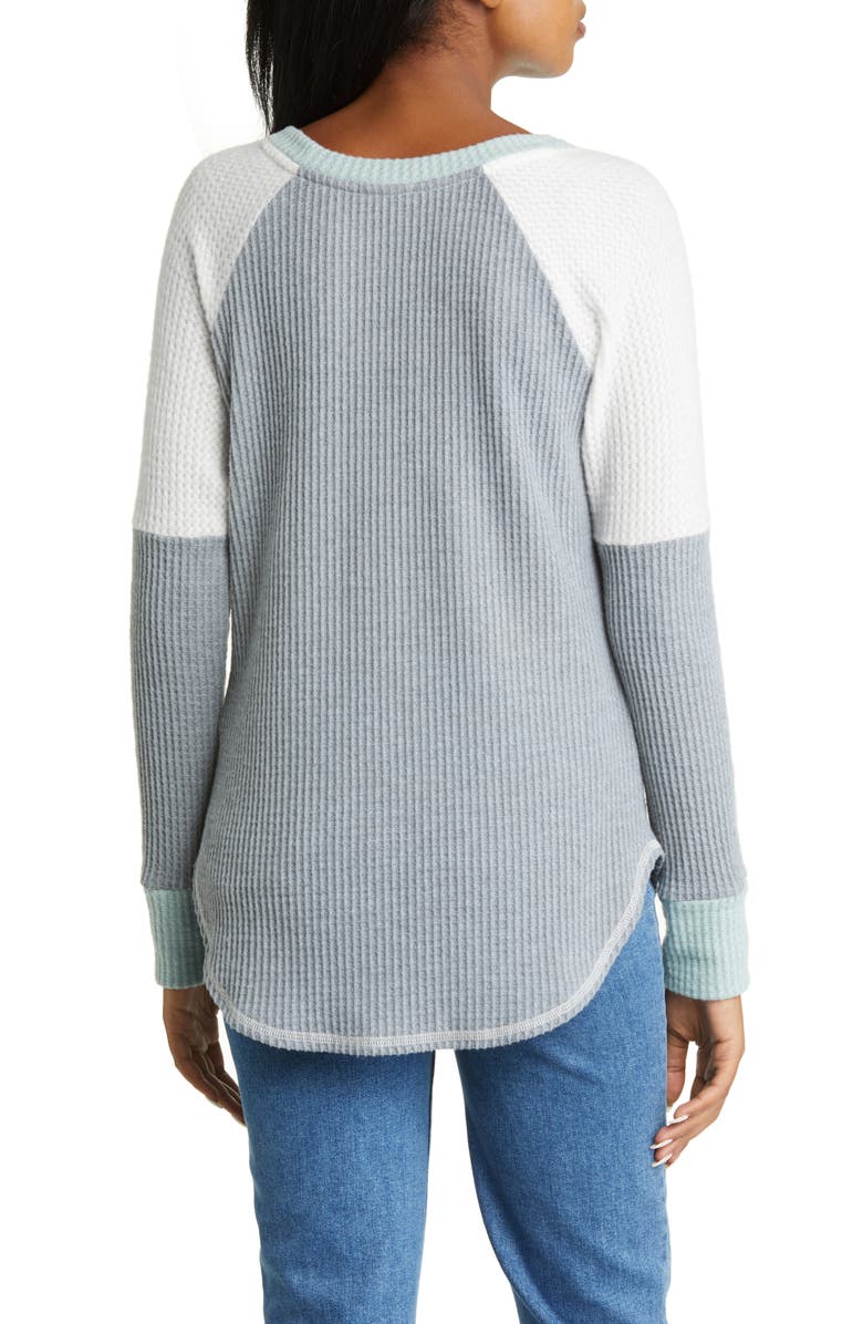 Loveappella Colorblock Raglan Sleeve Waffle Knit Top, Alternate, color,