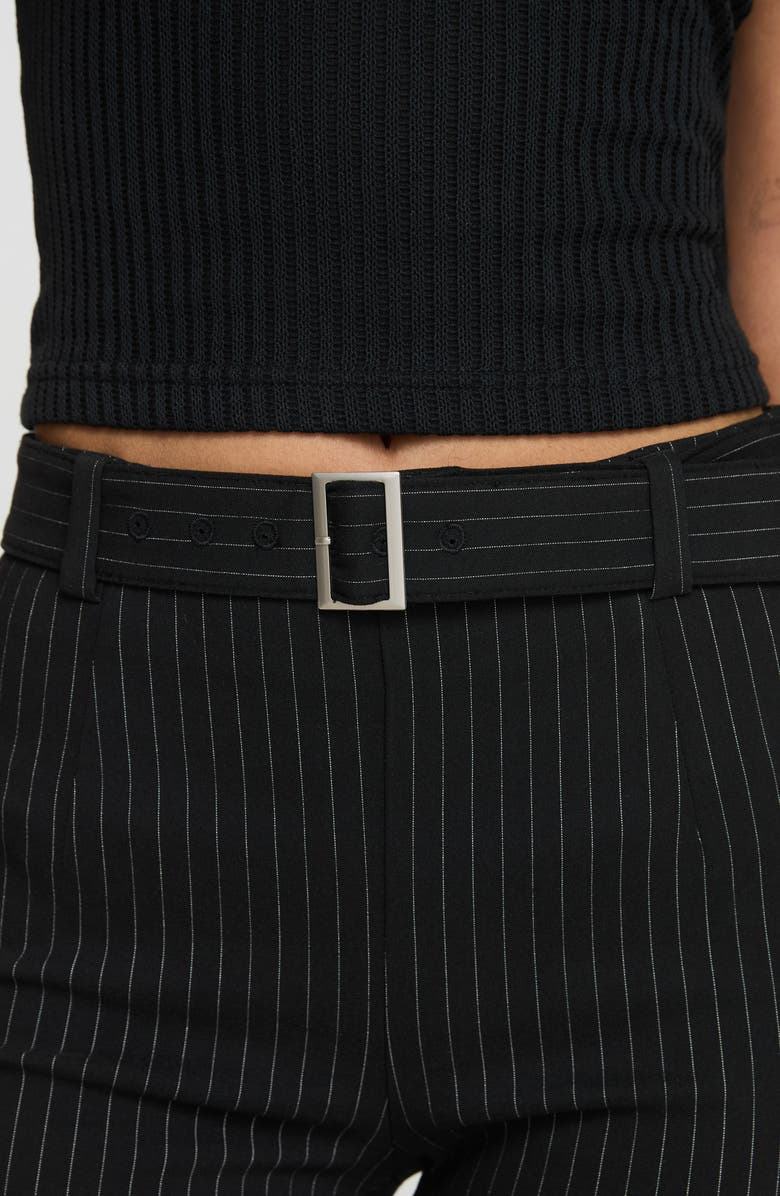 Princess Polly Pagano Pinstripe Cotton Blend Flare Leg Pants, Alternate, color, Black