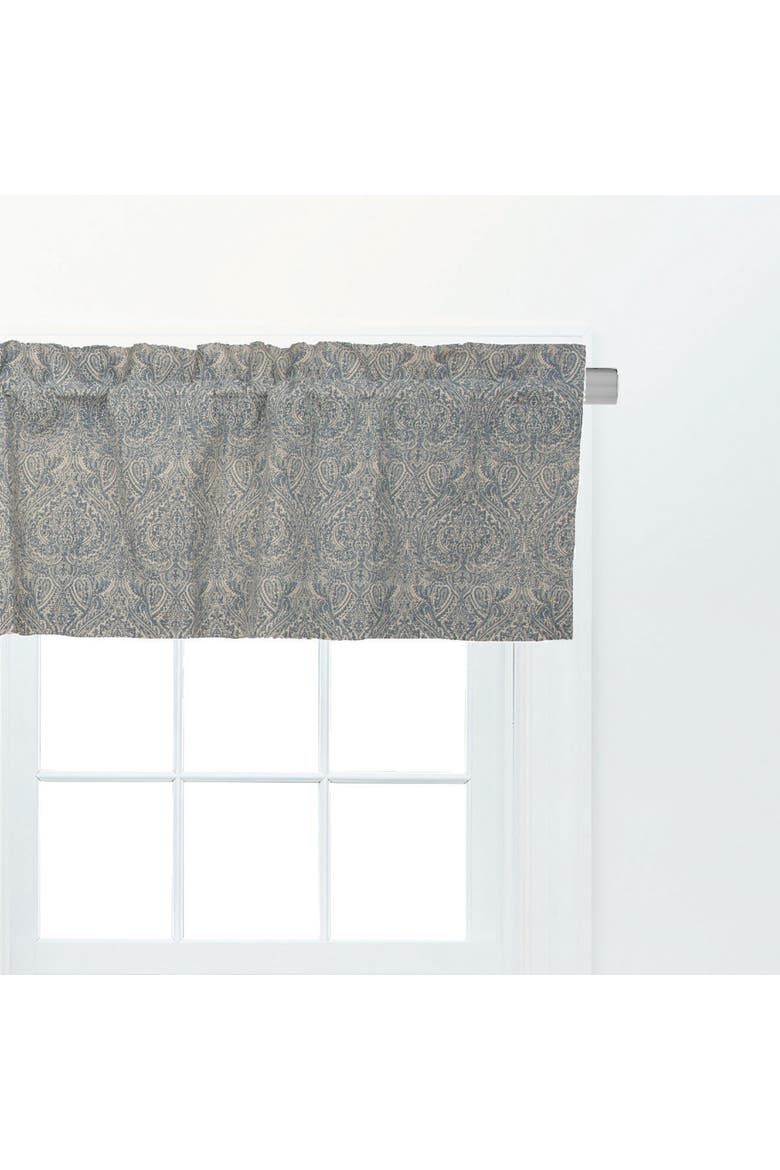 Desiree Vintage Blue 100% Cotton Set of 2 Window Valances 15" x 72", Alternate, color, Blue