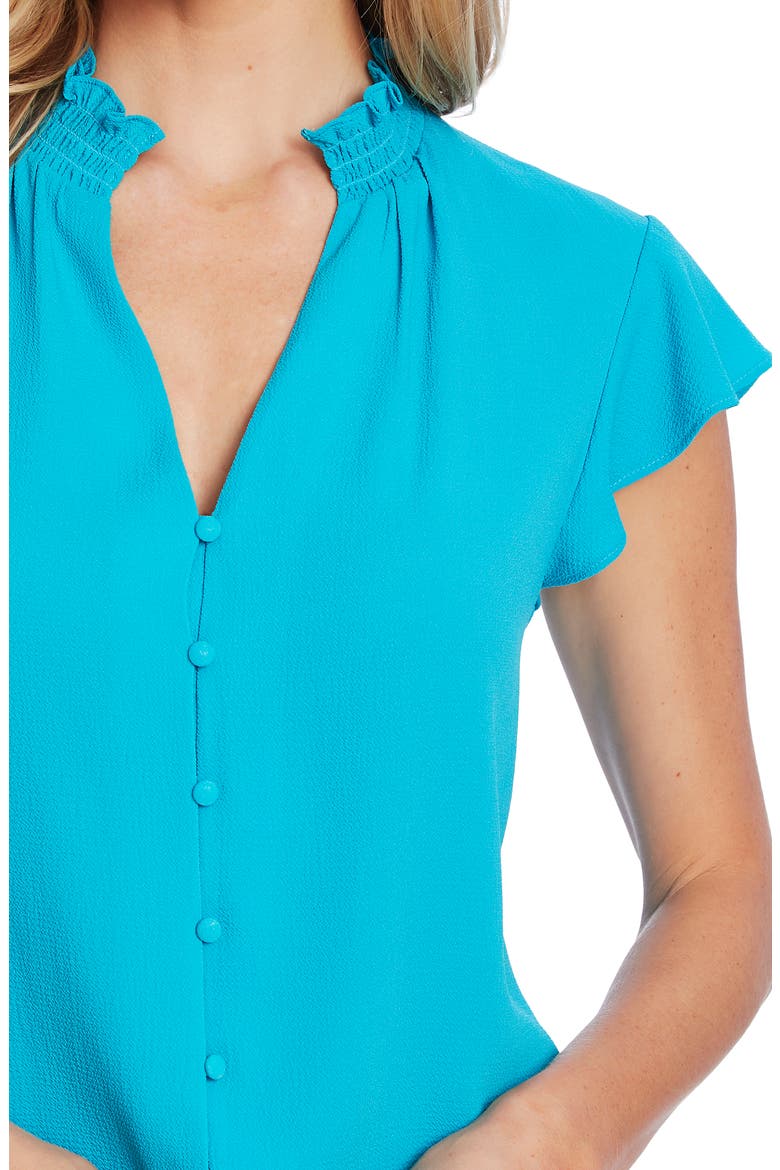 Flutter Sleeve Button Front Crepe Blouse, Alternate, color, VENICE BLUE
