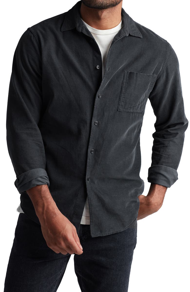 Rowan Nobel Fine Wale Corduroy Button-Up Shirt, Main, color, Faded Black