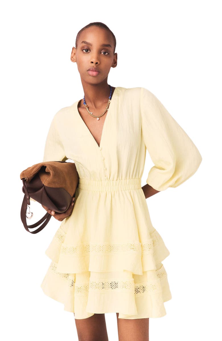 maje Short ruffled dress, Alternate, color, Pale Yellow