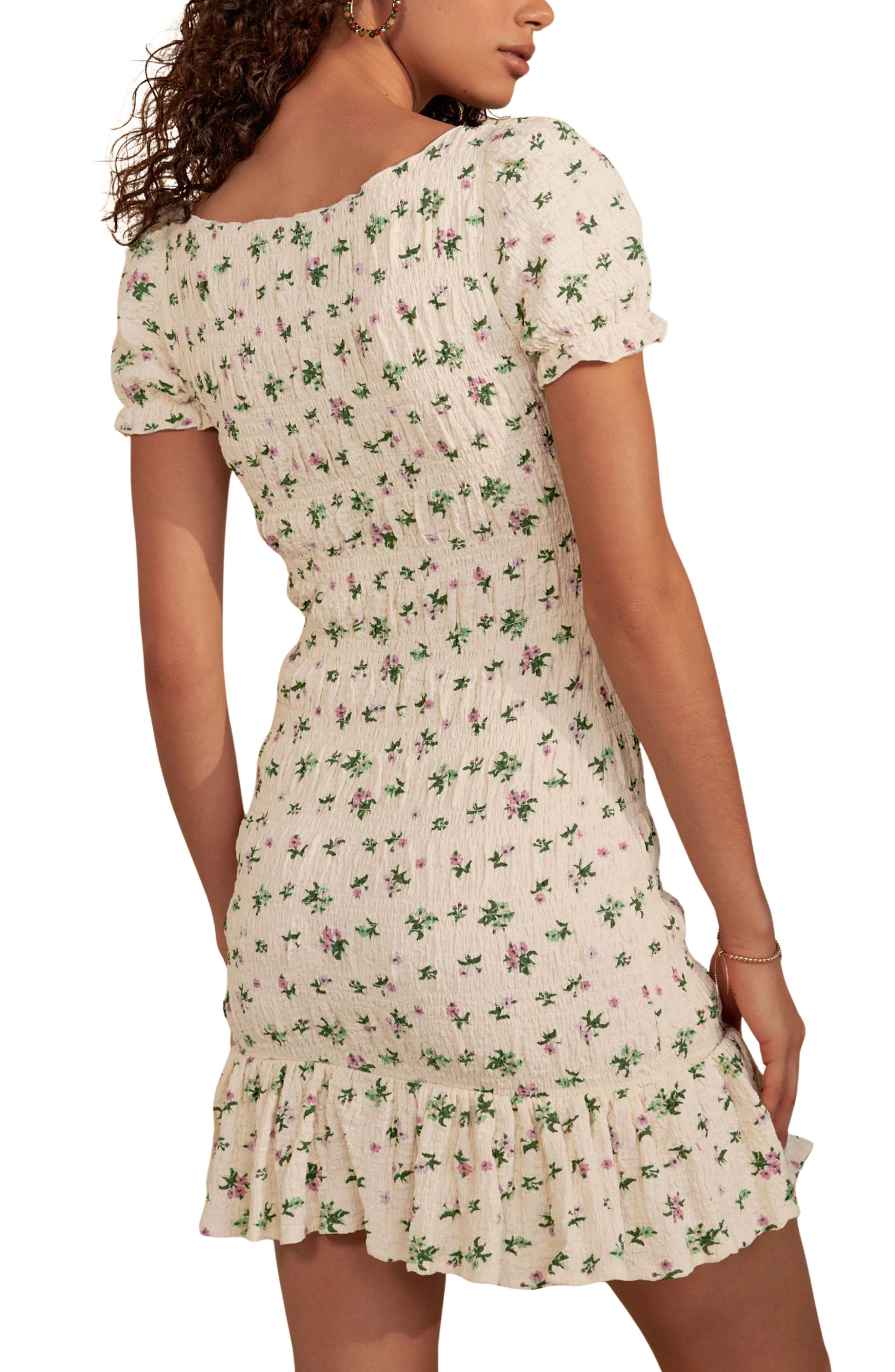 Ditsy Print Shirred Puff Sleeve Minidress - image 2
