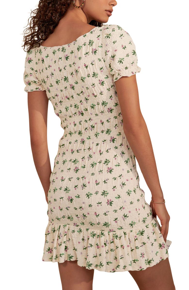 NEXT Ditsy Print Shirred Puff Sleeve Minidress, Alternate, color, Ivory Floral