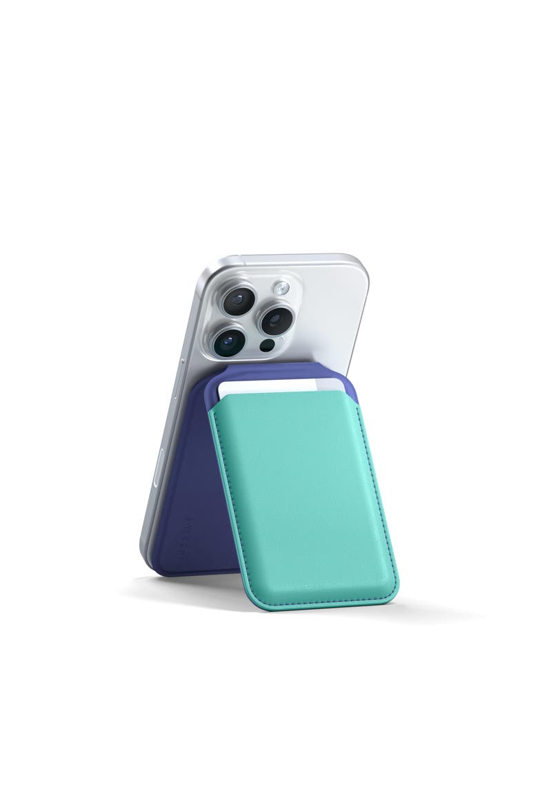 Vegan-Leather Magnetic Wallet Stand, Alternate, color, Aqua