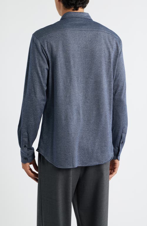 Emporio Armani Heathered Knit Cotton Button-up Shirt In Blue