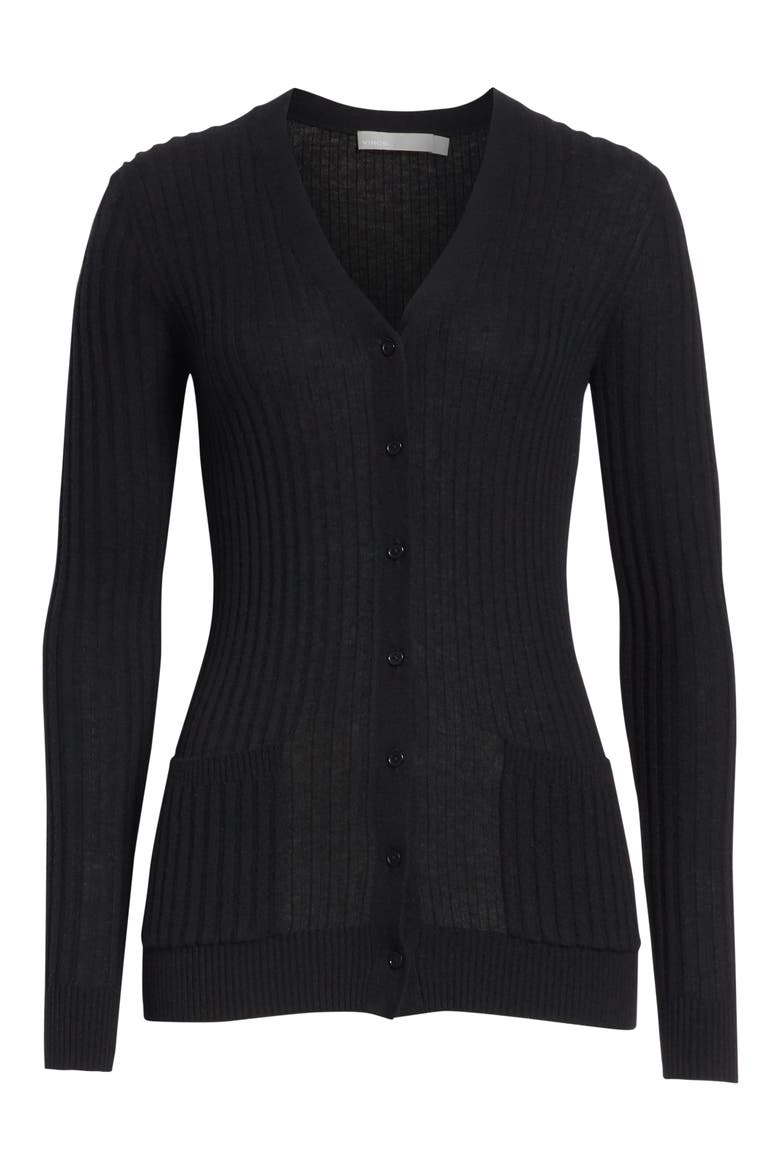 Ribbed Skinny Cashmere Cardigan, Alternate, color, BLACK