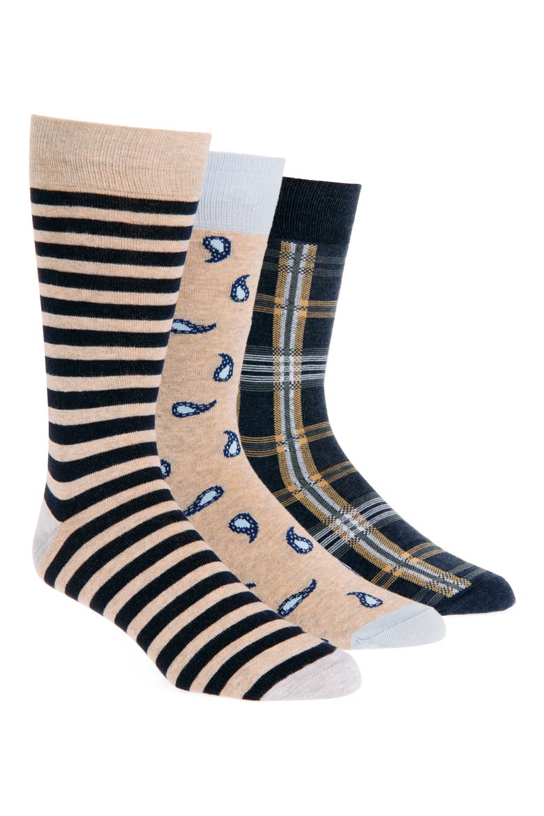 Assorted 3-Pack Crew Socks, Main, color, TAUPE