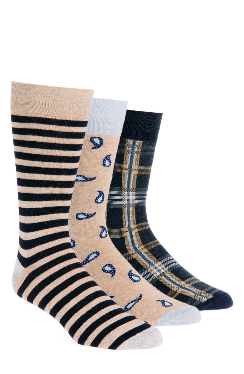 Lorenzo Uomo Assorted 3-Pack Crew Socks, Main, color, Taupe