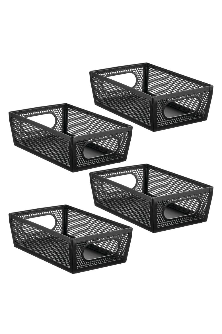 Perforated Metal Storage Bin with Handles - Set of 4 - Matte Black, Main, color, Matte Black