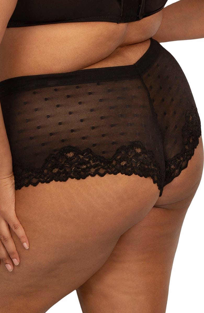 Curvy Couture Sheer Whisper Boyshorts, Alternate, color, Onyx