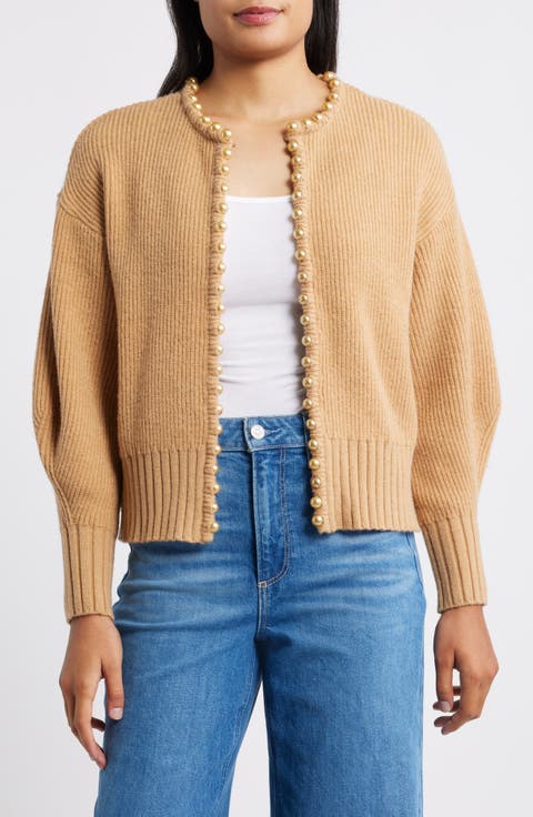 Faux Pearl Trim Cardigan