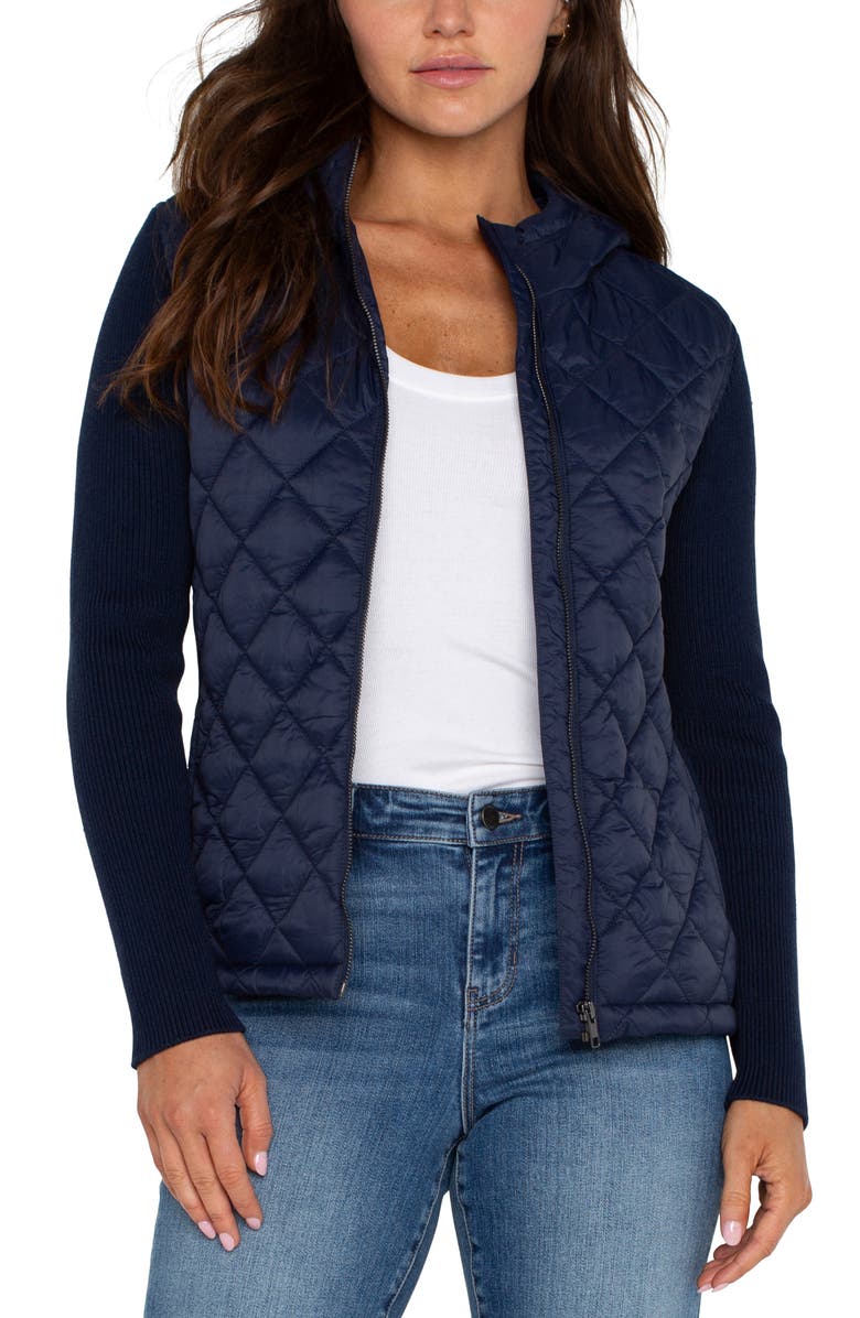 Liverpool Los Angeles Quilted Front Hooded Jacket, Alternate, color, Dark Navy