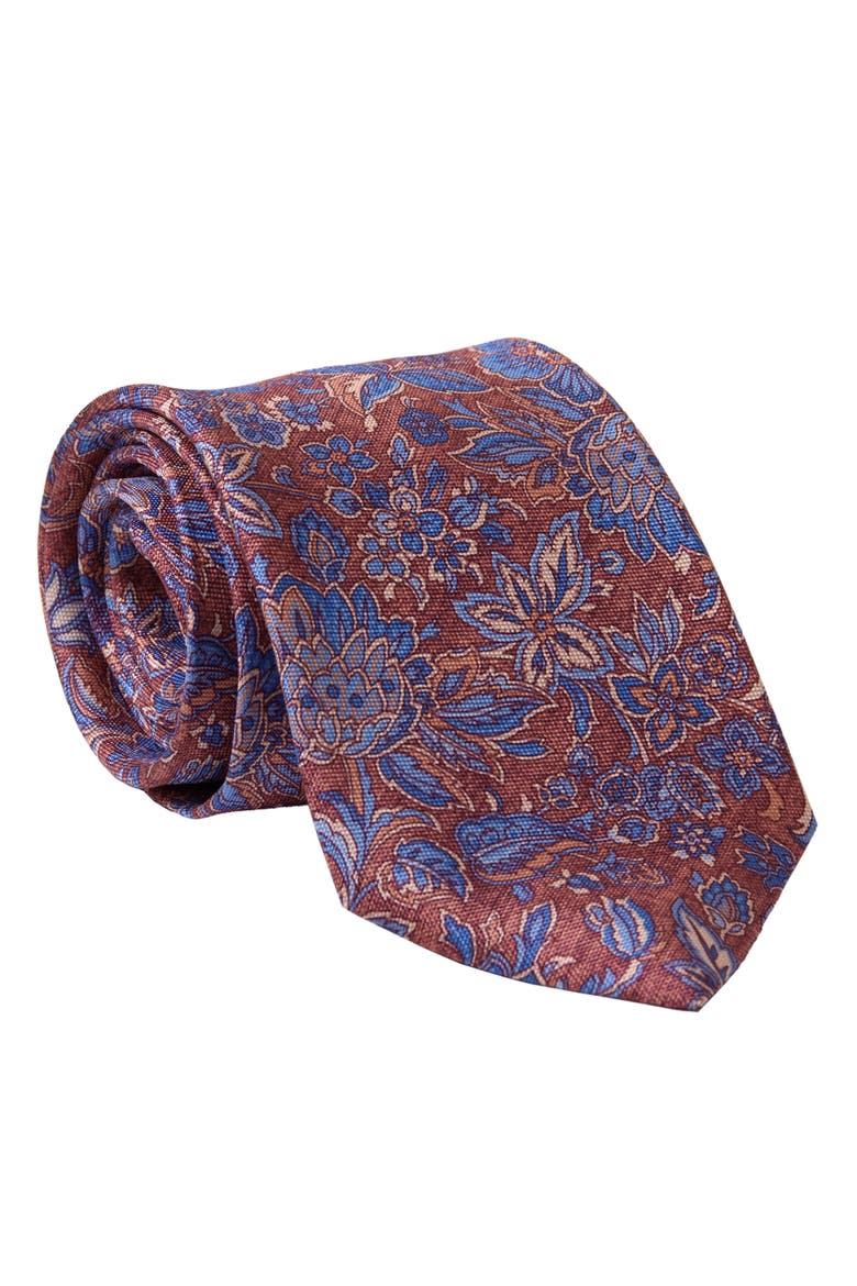 Catania - Printed Silk Tie for Men, Main, color, Blue and Brick Red