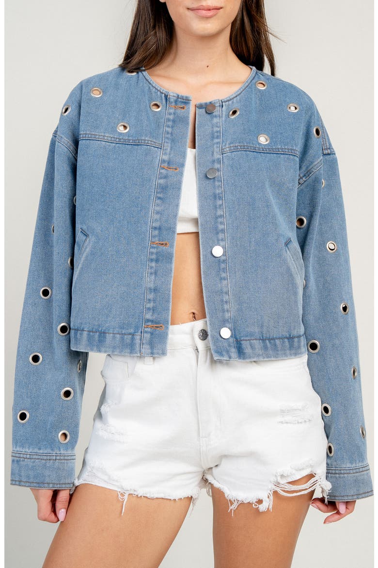 Grommet Denim Jacket, Main, color, MID BLUE