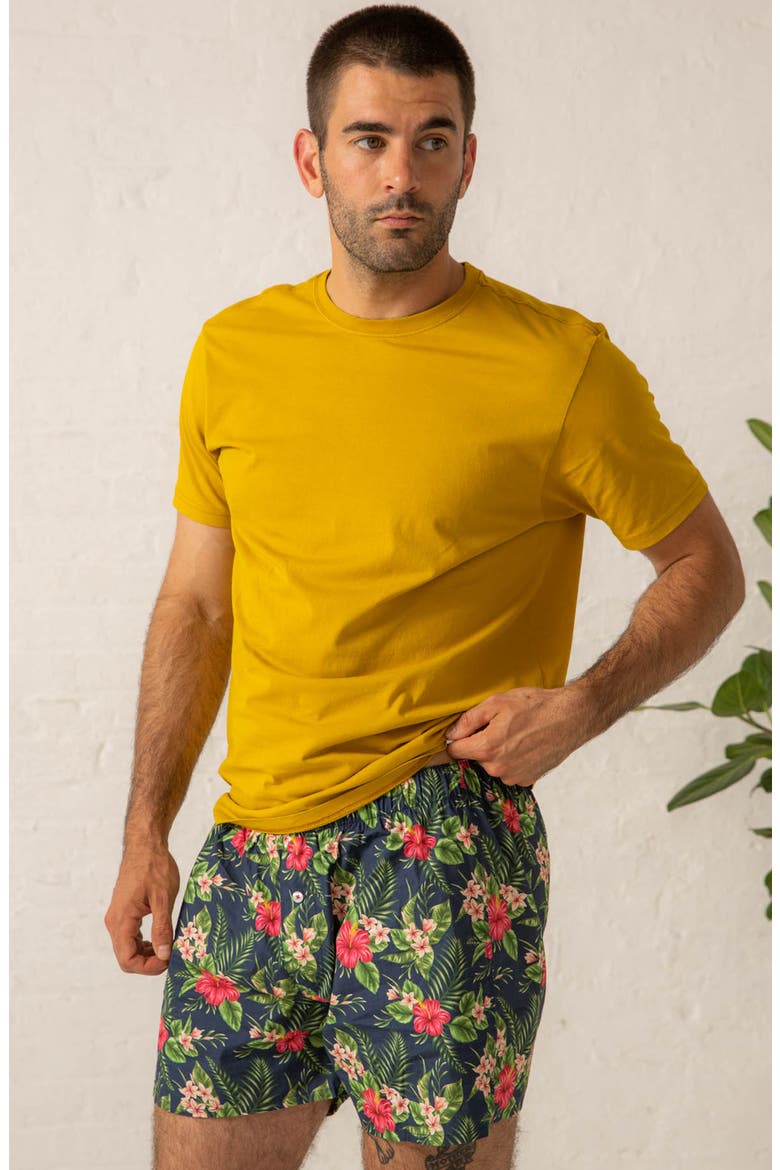 Organic Cotton Oahu Hawaiian Print Boxer Short, Alternate, color, NAVY