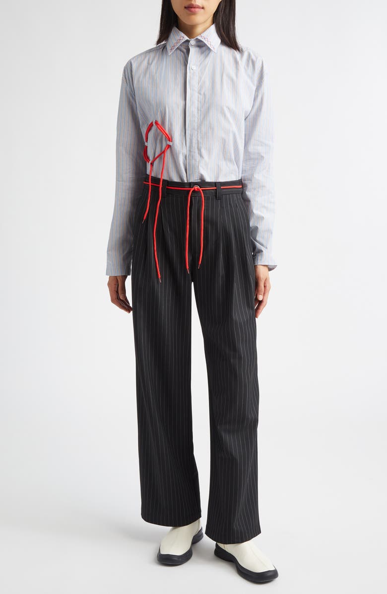 KÚR Shoelace Pinstripe Pleated Straight Leg Pants, Alternate, color,