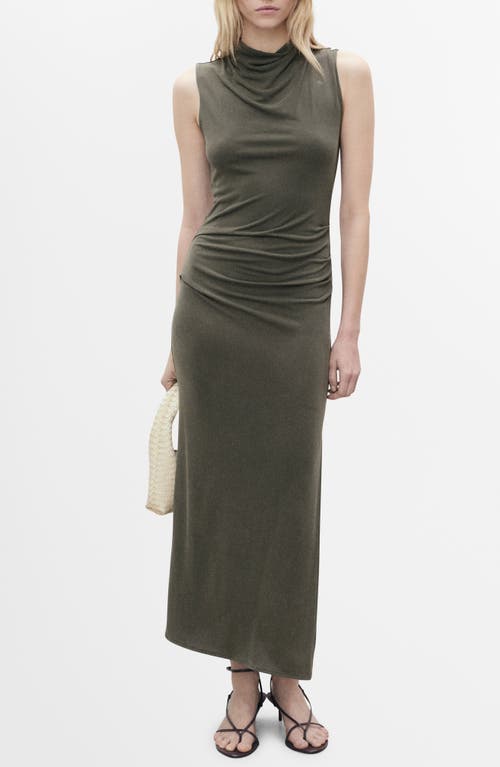 Mango Draped Sleeveless Modal Blend Maxi Dress In Green