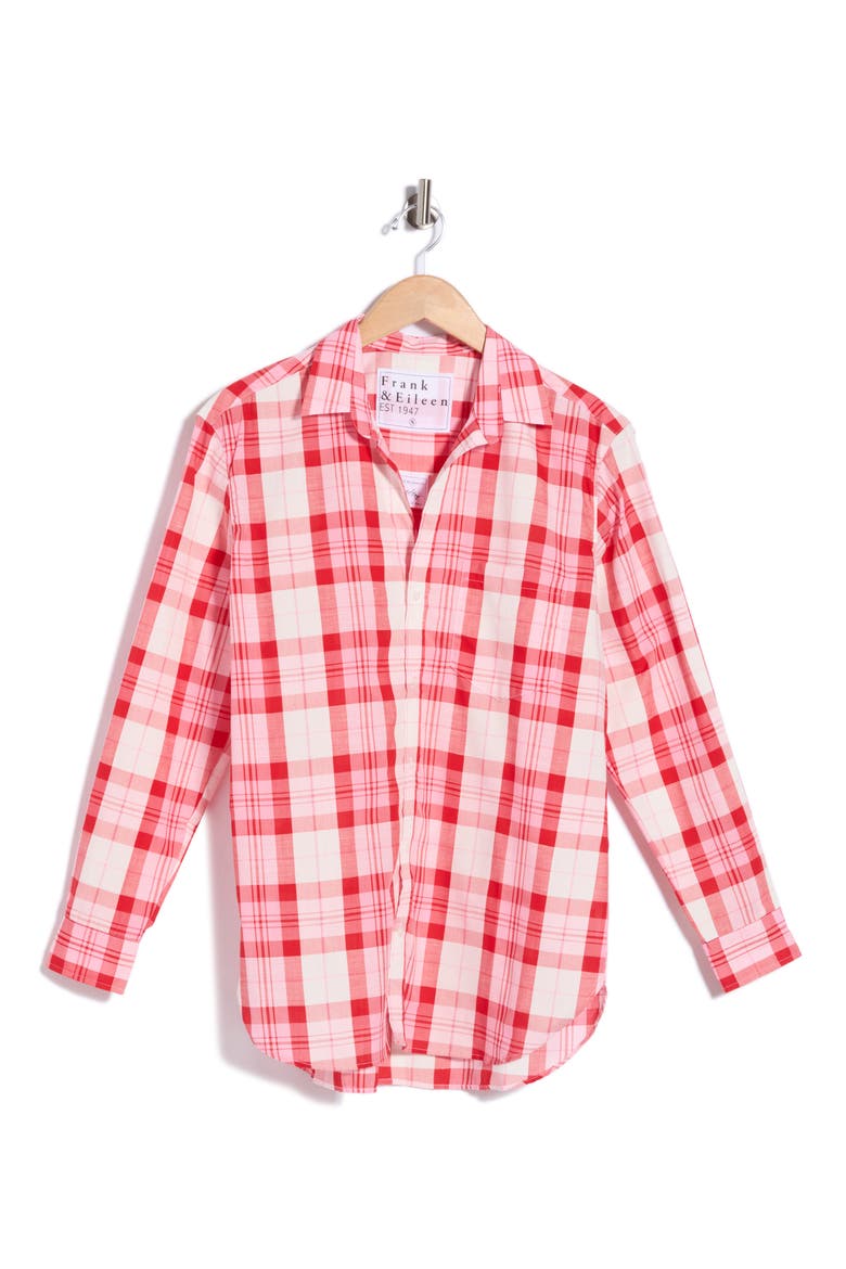 Boyfriend Button-Up Shirt, Main, color, RED WHITE PINK PLAID