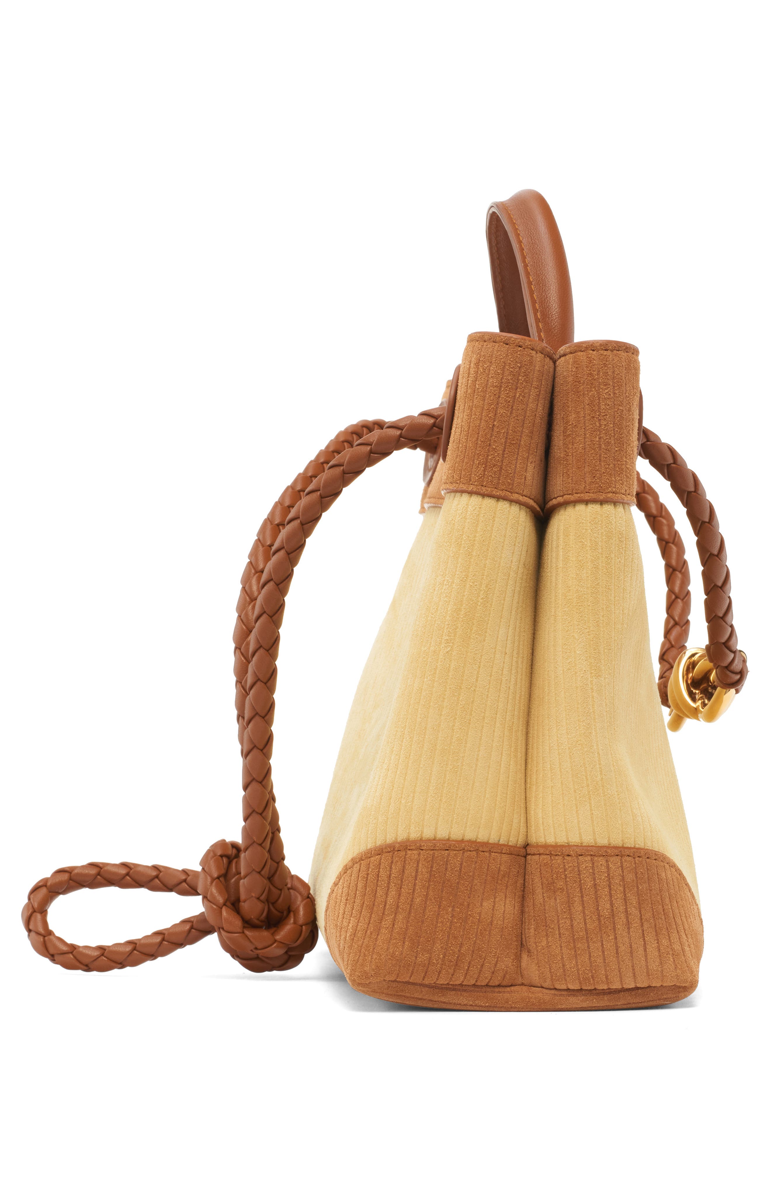 Bottega Veneta Small Andiamo Corduroy & Suede Top Handle Bag, Alternate, color, 9310 Butter/ Amber-Mb