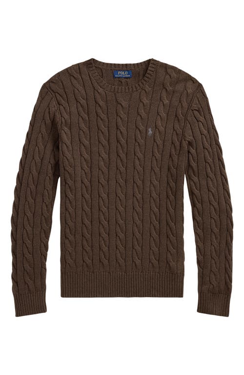 Polo Ralph Lauren Cable Knit Cotton Crewneck Sweater In Brown