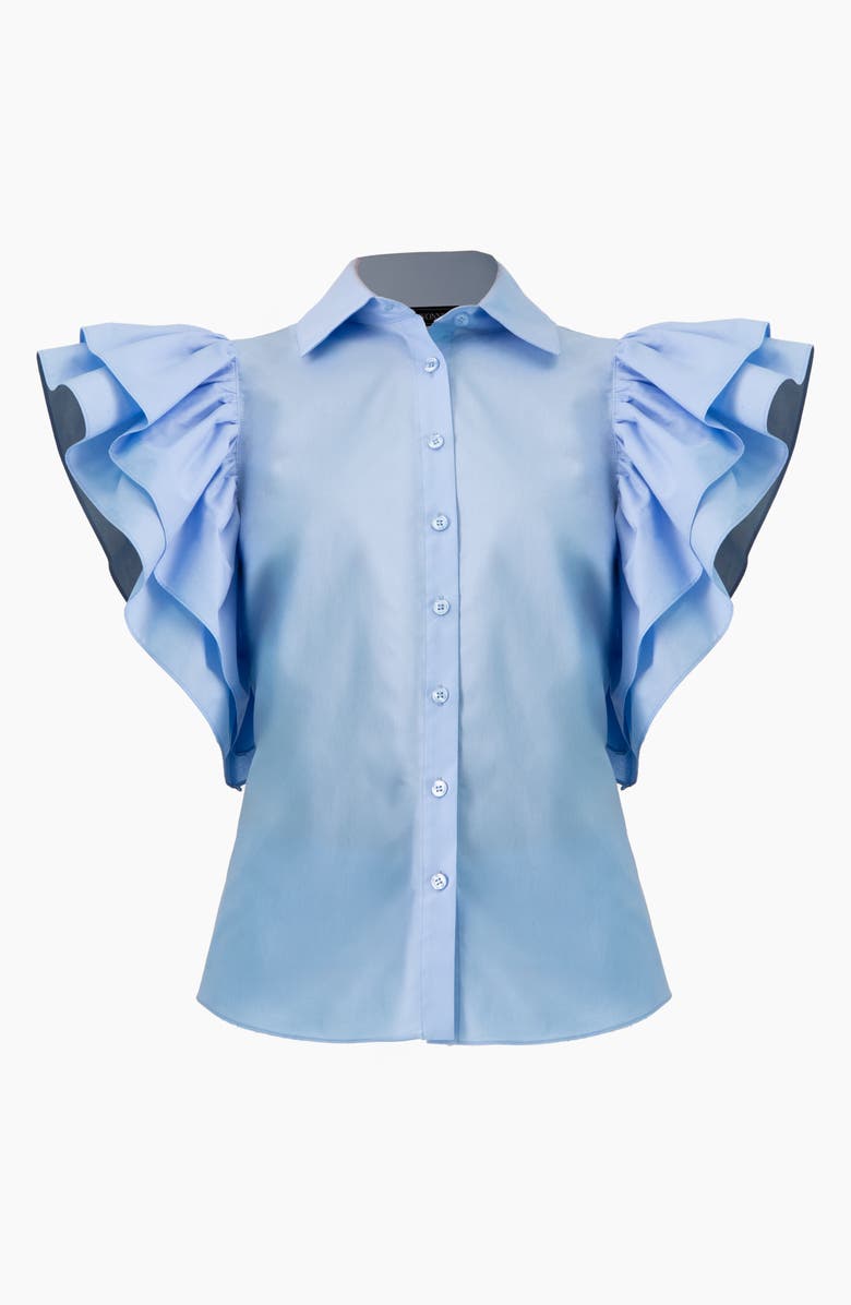 IVONNE Solid Shirt with Ruffled Sleeves, Alternate, color, Light Blue