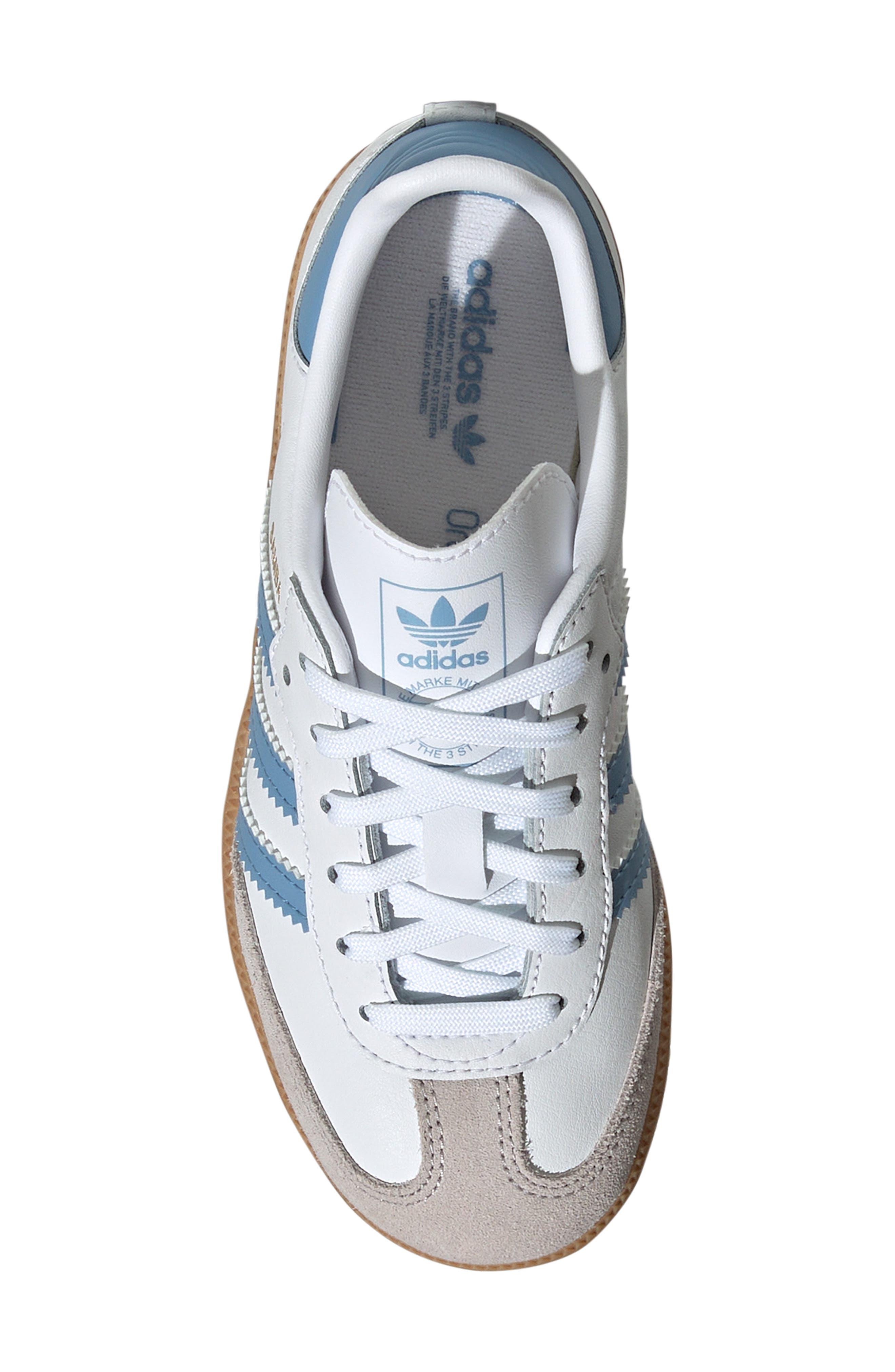 adidas Kids' Samba Sneaker, Alternate, color, White/ Ash Blue/ Gum