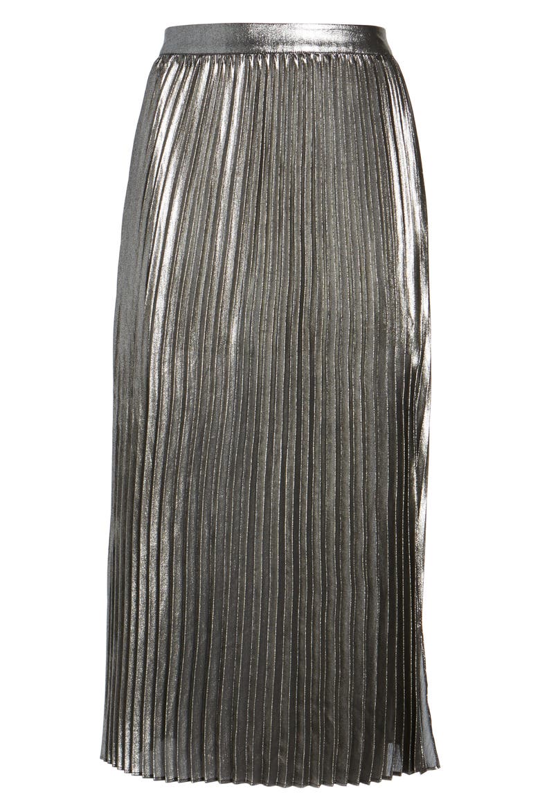 Metallic Pleated Skirt, Alternate, color, SILVER FOIL