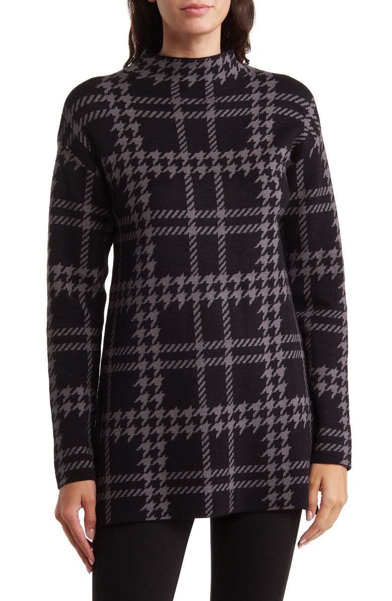 Ellen Tracy Plaid Jacquard Funnel Neck Tunic Sweater, Main, color,