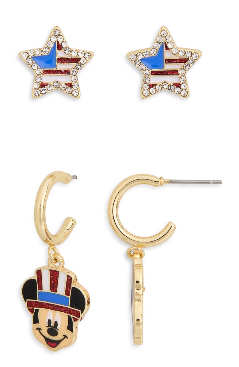 BaubleBar x Disney Mickey Mouse Americana Stud & Hoop Earrings Set, Main, color, 