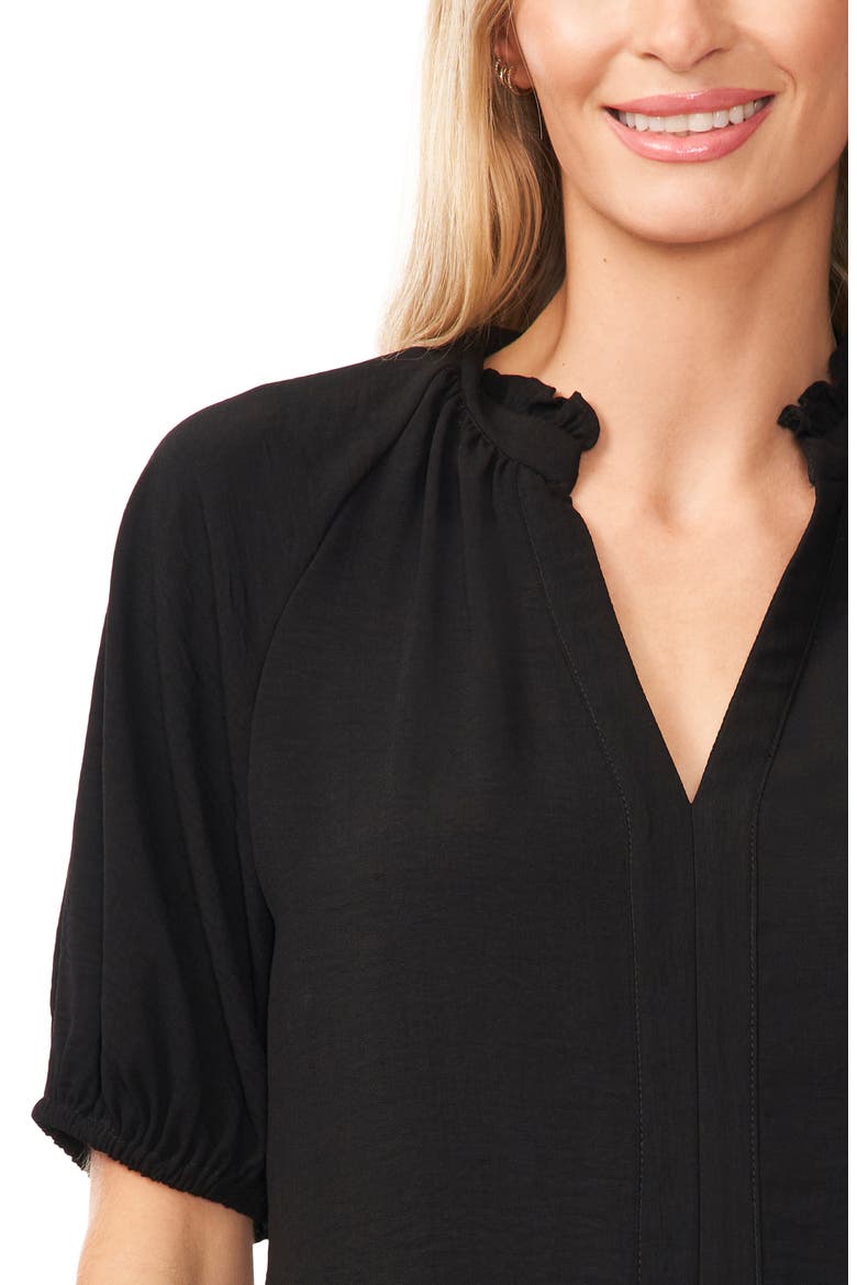 Ruffle Split Neck Blouse, Alternate, color, RICH BLACK
