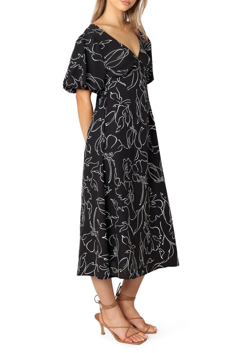 Hallie Floral Cutout Puff Sleeve Cotton Blend Sundress, Alternate, color, BLACK WHITE
