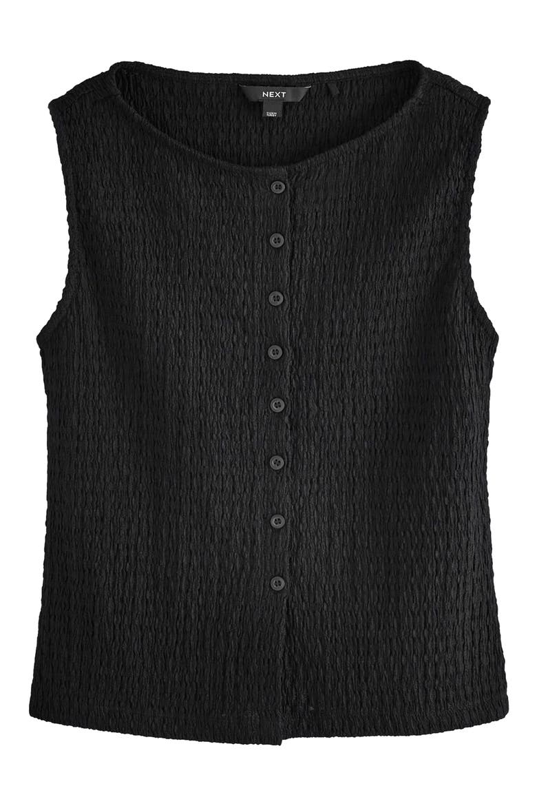 Textured Sleeveless Cotton Blend Button-Up Top, Alternate, color, BLACK