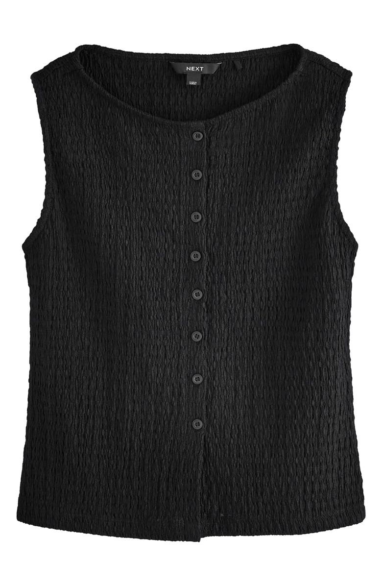 NEXT Textured Sleeveless Cotton Blend Button-Up Top, Alternate, color, Black